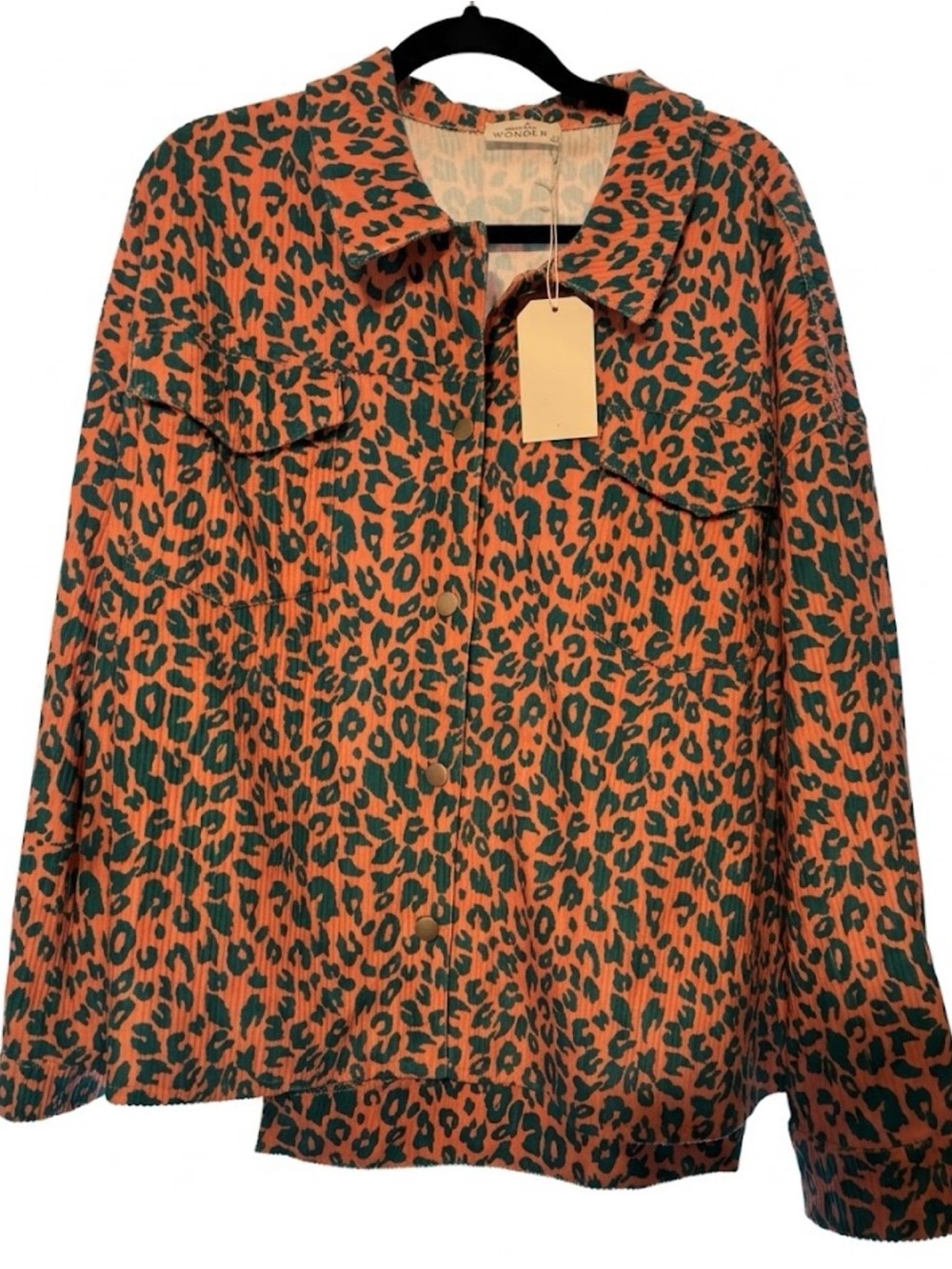 Emily Wonder (Boutique) Leopard Print Bomber Jacket - Orange & Dark Green
